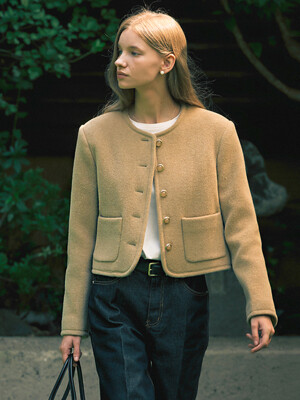 Signature collarless wool jacket_Beige