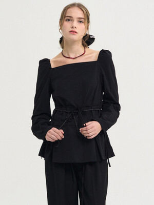 Square Neck String Blouse_Black