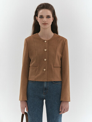 Suade rounded-neck jacket (Brown)