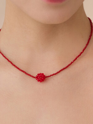 HU003 Red beads ball necklace