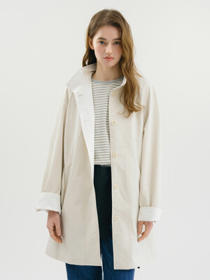 D Camille High Neck Half Coat_Ecru