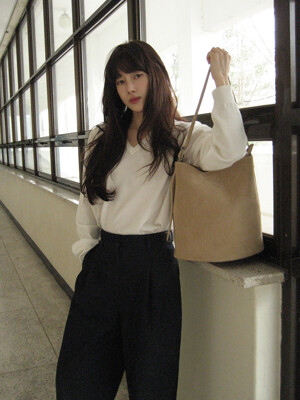 Italian Suede Bucket Bag[LMBESPBA903]-Beige