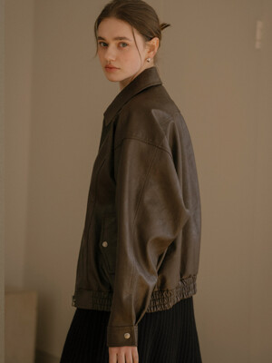 Faux leather overfit jumper_Dark Brown