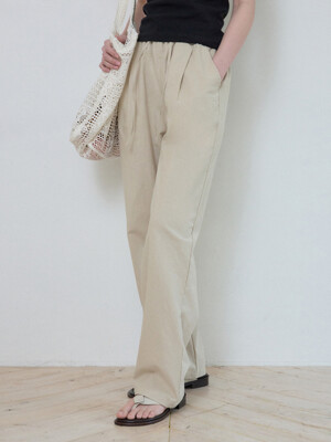 W/Linen Like Symbol Deep One-Tuck Pants_BEIGE(W25-PT11)