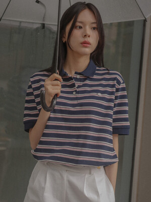 Striped collar t-shirt TISU04TS04_Navy