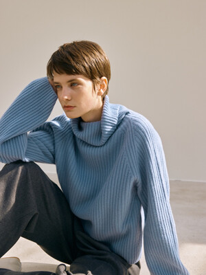 Ribbed turtle neck knit (blue)