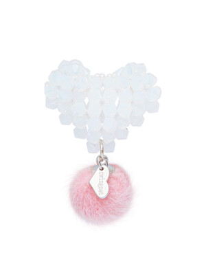 Puffy Heart Beads Ring (White)