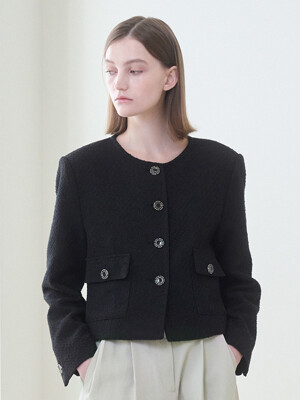 Tweed Crop Jacket - Black