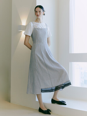 Slip Line Lace Detail Dress, Light Grey