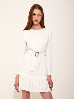 Claire pleats chiffon dress [White]