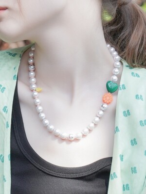 Heart daisy charm point pearl beads mix Necklace 하트 데이지 참 포인트 비즈 진주 목걸이