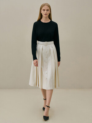 JANE Belted pleats skirt_ivory