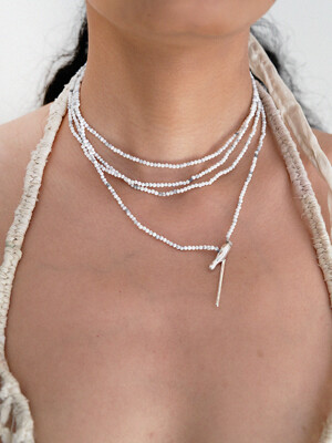 Stone scarf necklace - White