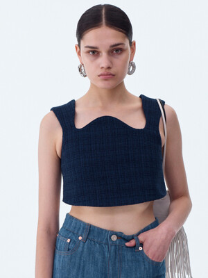 IKARO TWEED CURVED CROP TOP (INK NAVY)