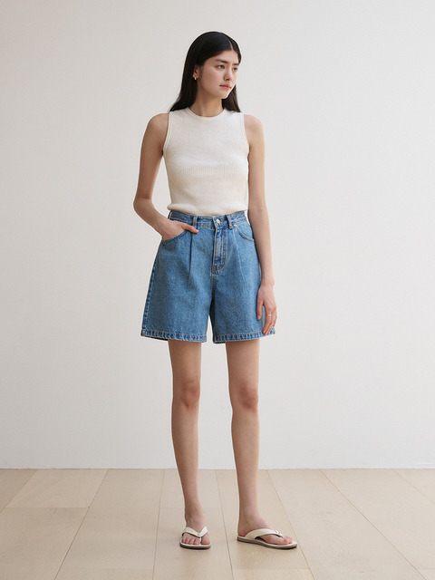팬츠,데님 - 세이지먼트 (SAGEMENT) - DENIM TUCK HALF PANTS