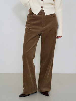 Corduroy Straight-Fit Pants Brown