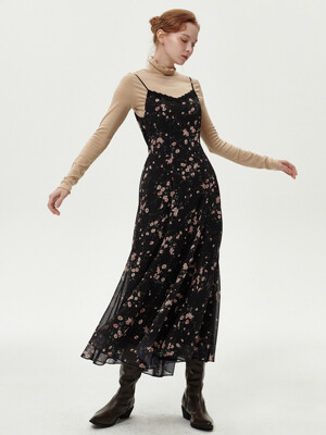 FLOWER LACE SLIP DRESS_BLACK