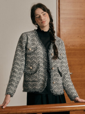 PM_Gray tweed knitted jacket
