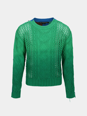 FISHERMAN INTARSIA CREW-NECK SWEATER atb1064m(GREEN)