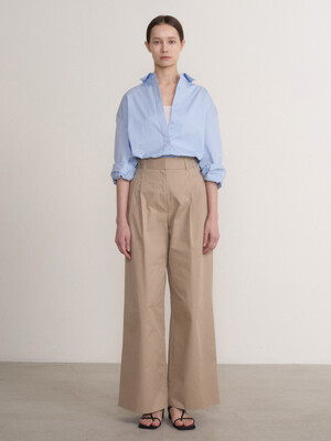 Classic Cotton High Waist Wide Pants Beige