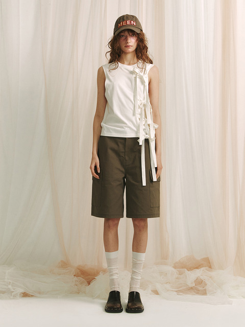 민더리][UNISEX] BARTACK STITCH POCKET SHORTS - BROWN