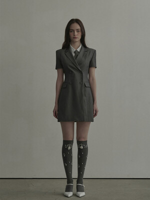 Jenn Half Sleeve Suit Jacket Dress-Grey
