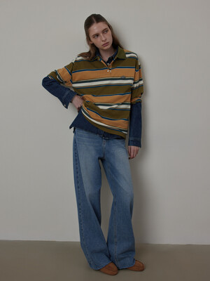 Vintage Cutting Semi Wide Denim Pants_BLUE