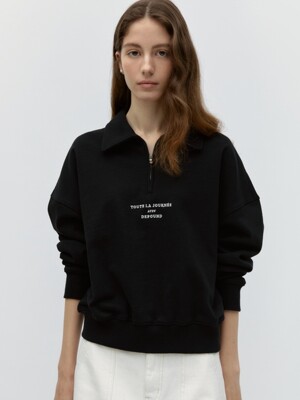 collar zip-up sweatshirts - black