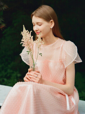 DAISY See-through Petal sleeve Lace dress_peach pink