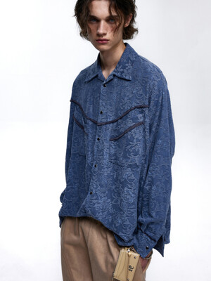 FLORAL JACQUARD WESTERN SHIRT - BLUE