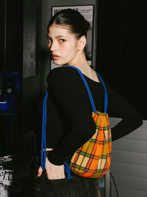 Check Fleece String Bag (Orange)
