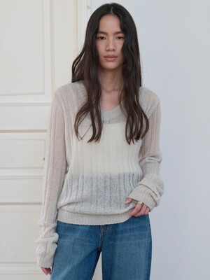 SHEER V-NECK KNIT_IVORY