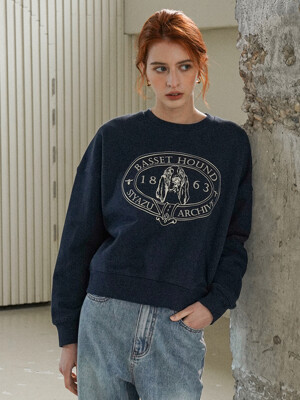 SITP5072 basset hound sweat shirt_Dark navy