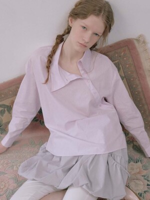 [단독]NESIS unbalance slant shirt_pink stripe
