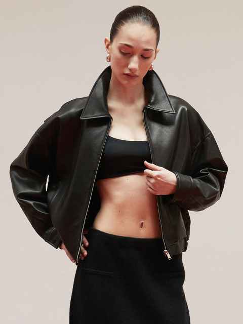베르데마르 Lambskin Semi crop bomber JK_Black