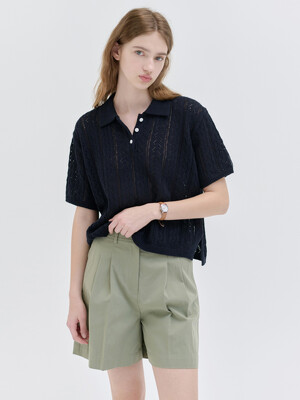 Crochet collar pullover knit [NA]