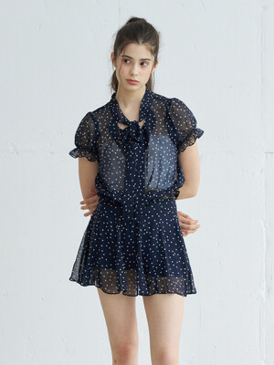 POLKA DOT FLARE MINI SKIRT_NAVY