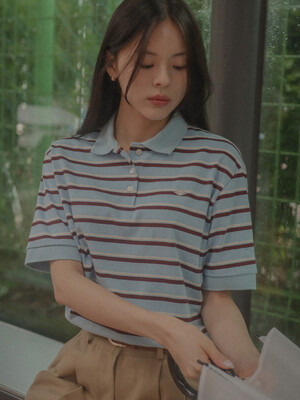 Striped collar t-shirt TISU04TS03_Sky blue