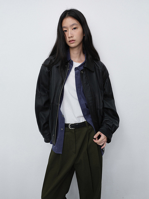 던스트 UNISEX OVERSIZED VINTAGE LEATHER BLOUSON BLACK_UDJU6C104BK