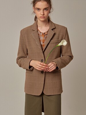MIX GINGHAM CH SINGLE JACKET_BROWN