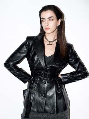 The Boss double pleats Jacket[Black Leather]