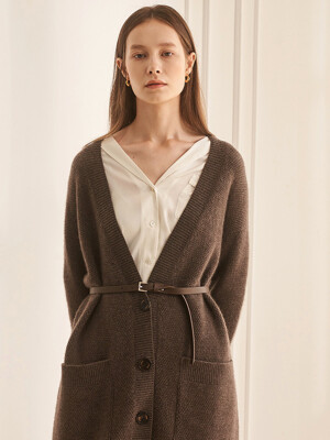 CASHMERE 100 BASKET TEXTURED BELTED CARDIGAN BROWN( C1KCD04 )