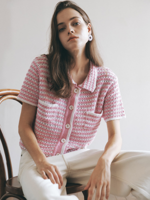 STRIPE CROP KNIT CARDIGAN_PINK (EEOP1CDR03W)