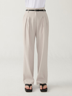 Wrinkle crepe wide banding pants - Light warm gray