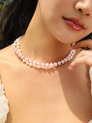 Summer Pebble Pearl Necklace (2color)