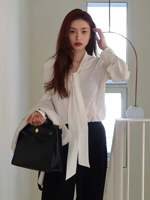 [Drama Signature] Tie-Collar Silky Blouse_3color
