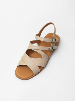 Leather Crossover Sandals . Pink Beige