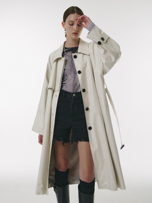 FAUX Leather Trench Coat in Ivory