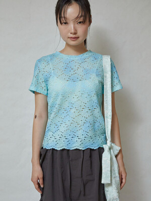 Flower lace t-shirt - Blue
