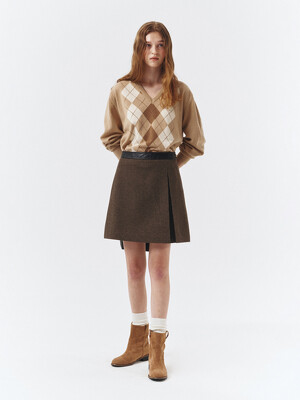 LEATHER POINT A-LINE MINI SKIRT BROWN CHECK_UDSK3C204W2
